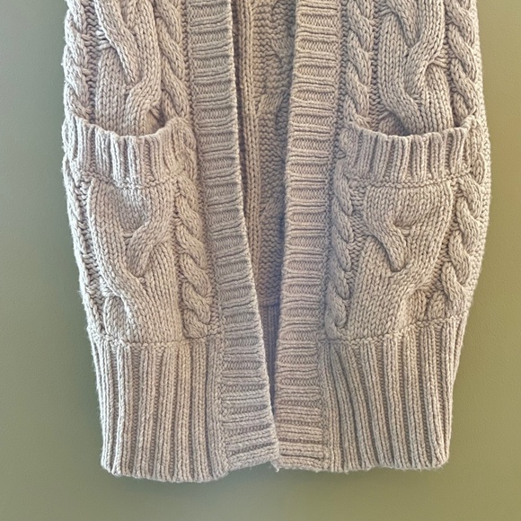 Abercrombie Fitch Women S Wool Blend Cable Knit Trench Sweater Logo Y2K Hooded - Picture 3 of 10